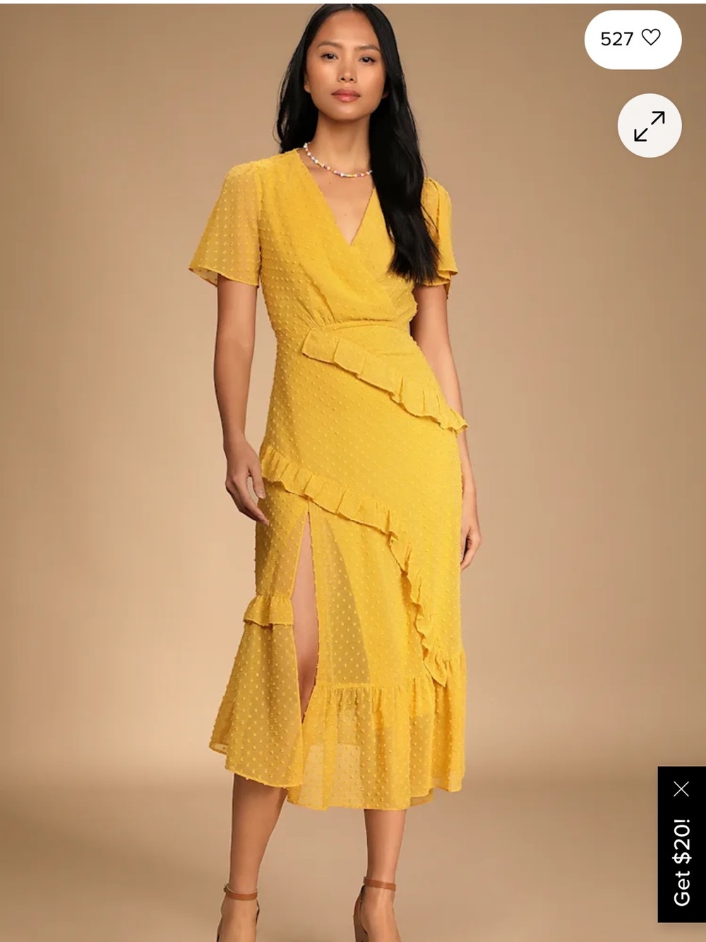 Lulu's Next to You Mustard Yellow Swiss Dot Ruffled Midi Dress Small